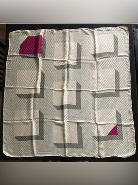 Vintage Fisba Stoffels Silk Scarf 3 Dimensional Block Design - Greens Pink